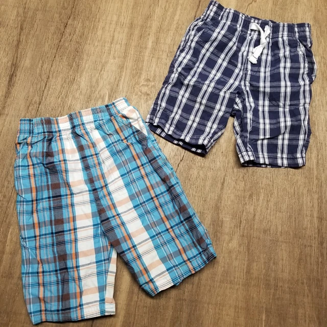 2 Pairs Boys Blue Plaid Shorts Size 5t, Carters and Garanimals, Elastic Waist