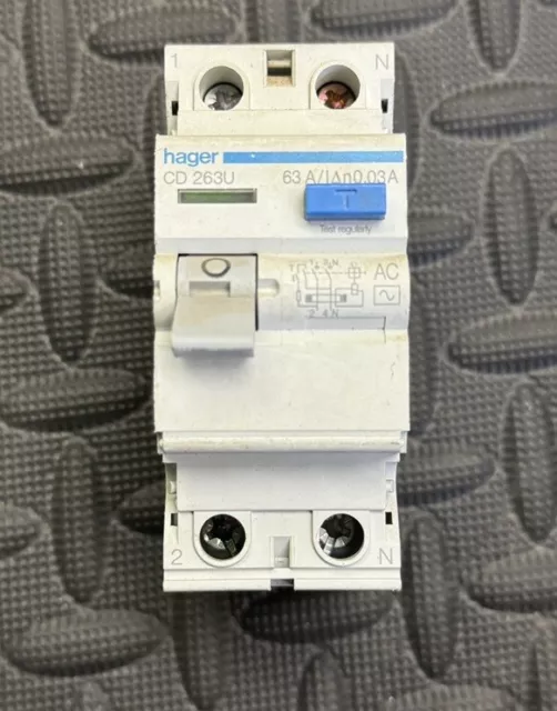 Hager CDA263U 2-Pole 63A 30mA A Class RCCB Breaker