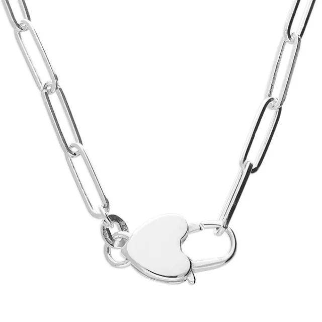 Heart Padlock Clasp Necklace Solid Sterling Silver 43cm / 17" Hallmarked