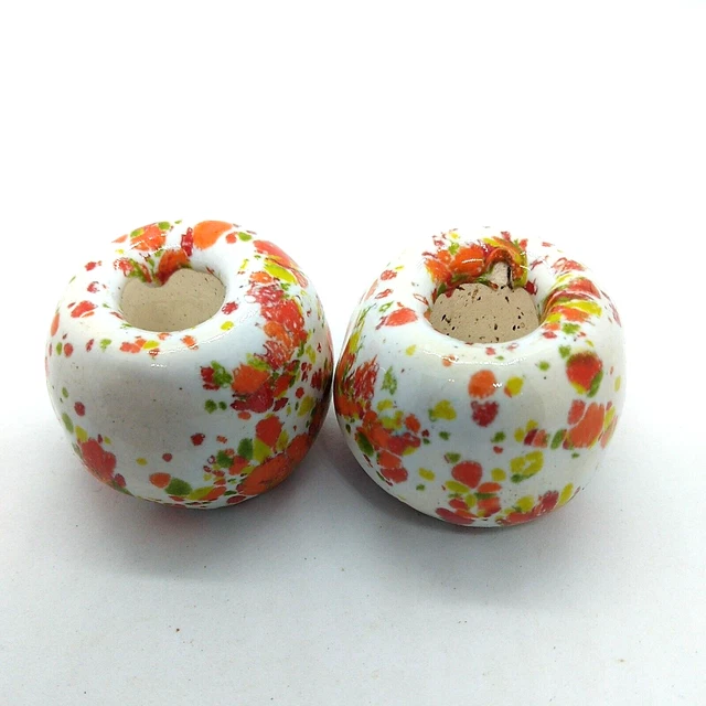 Vintage Mid Century Macrame Beads Huge Ceramic Bead Lot Orange Speckled 2