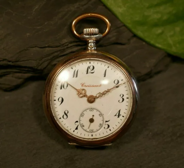 Antike 800 Silber Uhr Taschenuhr Micro Croissant Rotgold Teil Vergoldet Schweiz