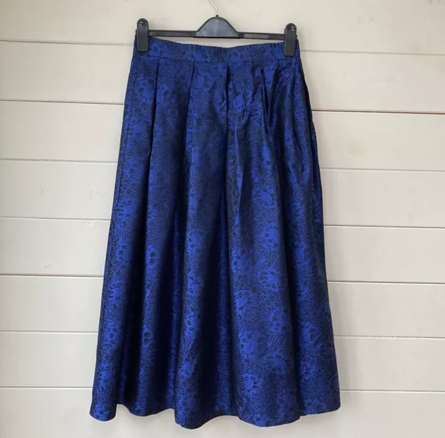 A Lovely 80s Blue & Black Damask Midaxi Skirt Size 10- a small 12