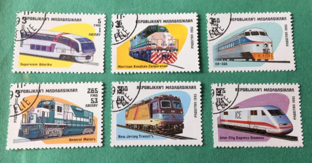 1993 Madagascar Trains - 6 Cancelled Stamps - Michel No. 1562-1567