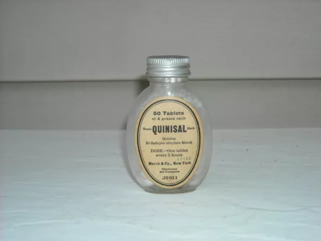 Vintage Merck Quinine Tablets Bottle Medicine Apothecary Pharmaceutical Bottle