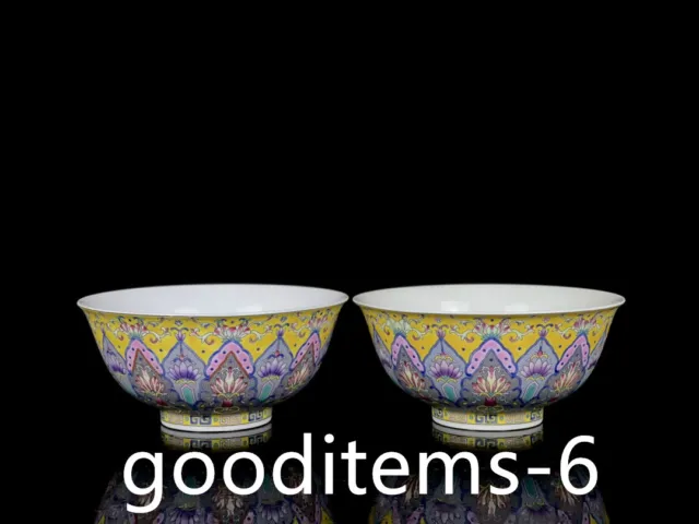 5.9"China Old Antique Porcelain Qing Kangxi Enamel Color Geometric Pattern Bowl4
