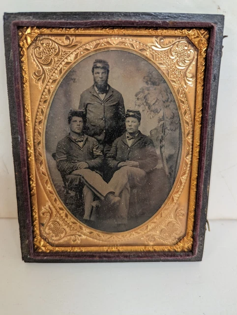 Civil War Tin Type Photo Father and Two Sons 3 by 4 Inches
