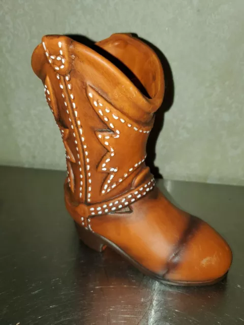 Vintage Brownish Burnt Orange Cowboy Boot Planter Vase Figurine Decor 6.75"