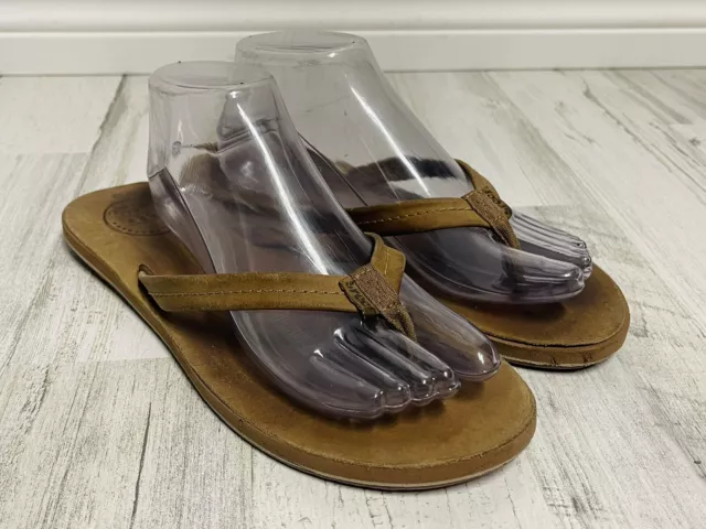 Reef Leather Sandals Flip Flops Women's Brown Thong Slip On Flat Shoe Size 10