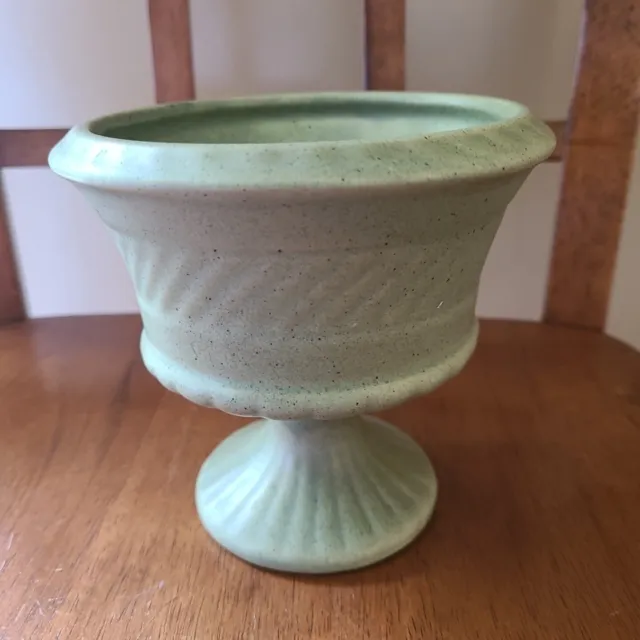 Haeger Pottery Pedestal Vase Pot Planter Matte Celadon ” #2955 Rope Embossed