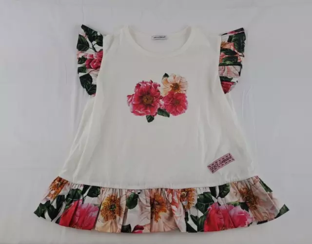 Dolce & Gabbana White Pink Floral Ruffle Detail Blouse Kids Size 9-10 Years Old