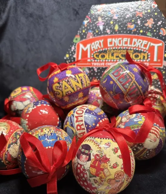 Vintage MARY ENGELBREIT Christmas Collection Boxed Set of 12 Balls Kurt S Adler