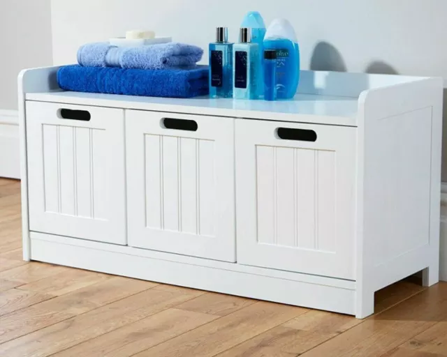 Colonial Bathroom 3 Drawer Bench Storage Seat Tong & Groove Effect - White