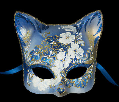 Mask from Venice Cat Flowers Blue Golden Top Quality Painted Handmade 1958 X4D