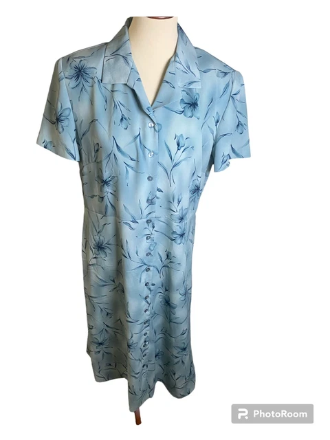 Vintage 90s Blue Floral Button Down Dress With Tie At The Back