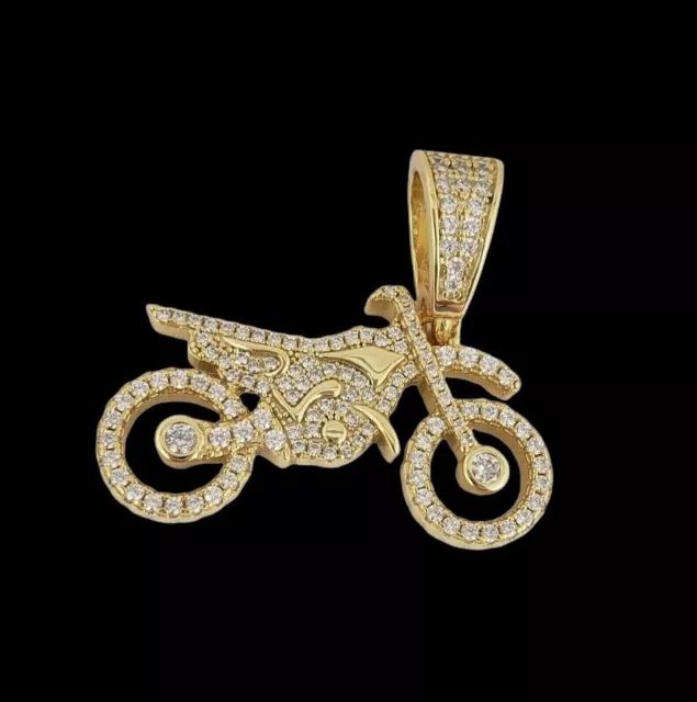 14K Yellow Gold Plated 1.20CT Round Lab Created Diamond Motorcycle Pendant 3