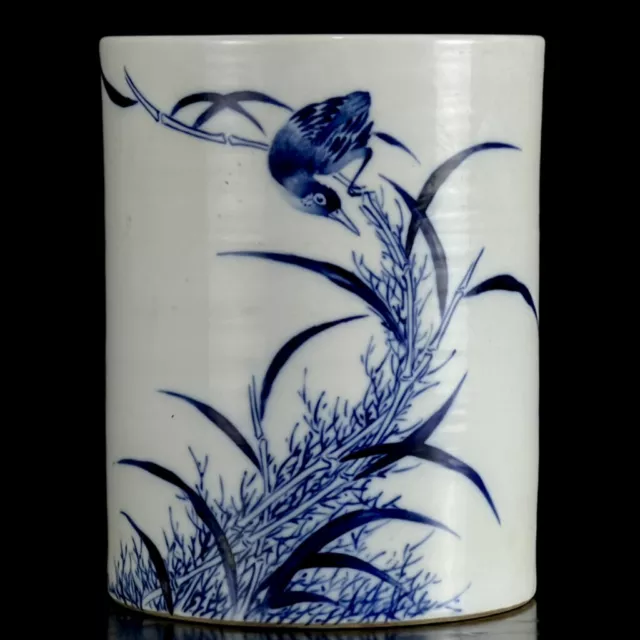 Chinese Blue&whit Porcelain Handmade Exquisite Flowers&Birds Brush Pot 18350