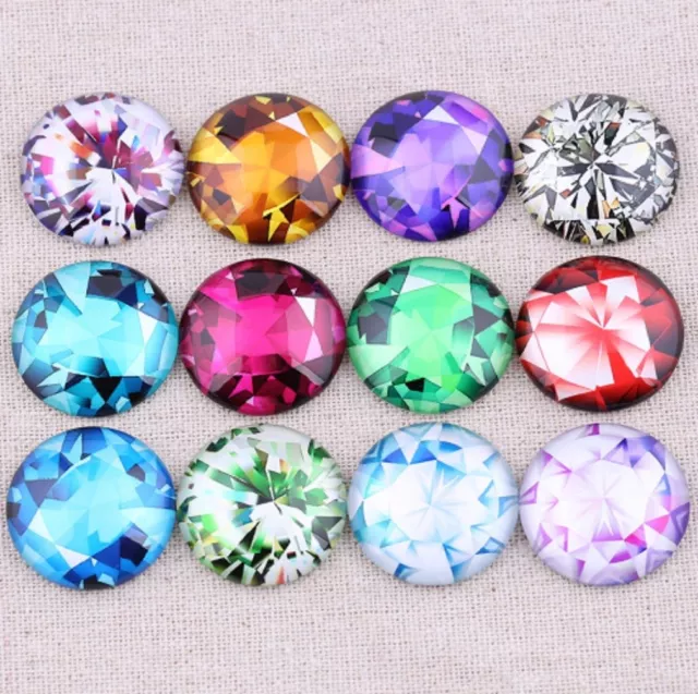 10 Gem Diamond Crystal Look Paper Back Cabochons Round Glass Cabochon Flat Dome