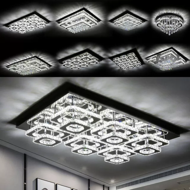 20-100cm Flush Mount Modern Square Ceiling Chandelier Crystal Light Lamp Pendant