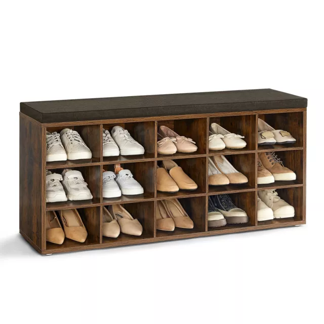 Shoe Rack Shoe Bench with Seat Shoe Cabinet with Cushion Rustic Brown