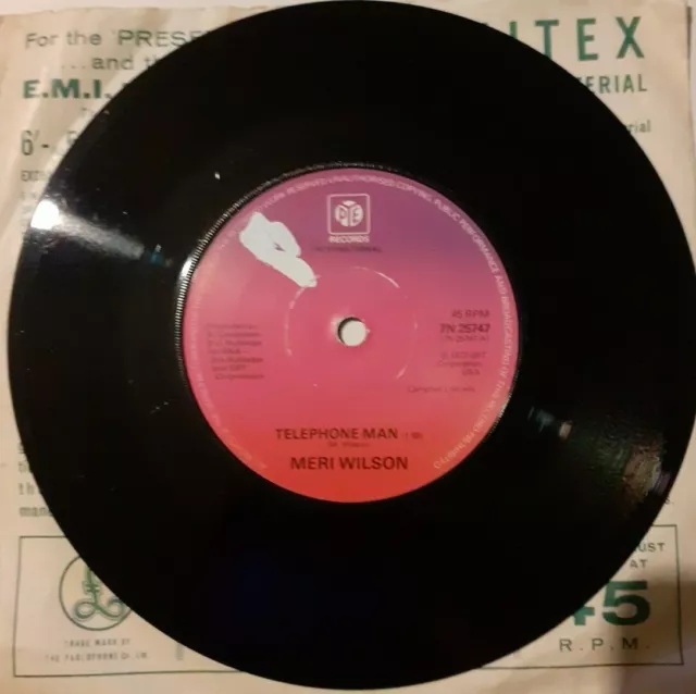 Meri Wilson " Telephone Man " 1977 Original Vinyl Single Pre-Owned