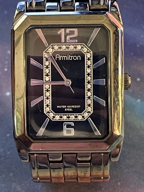 Beautiful Sleek ARMITRON Mens Dress Watch Black Stainless Steel PC21AE Japan 100