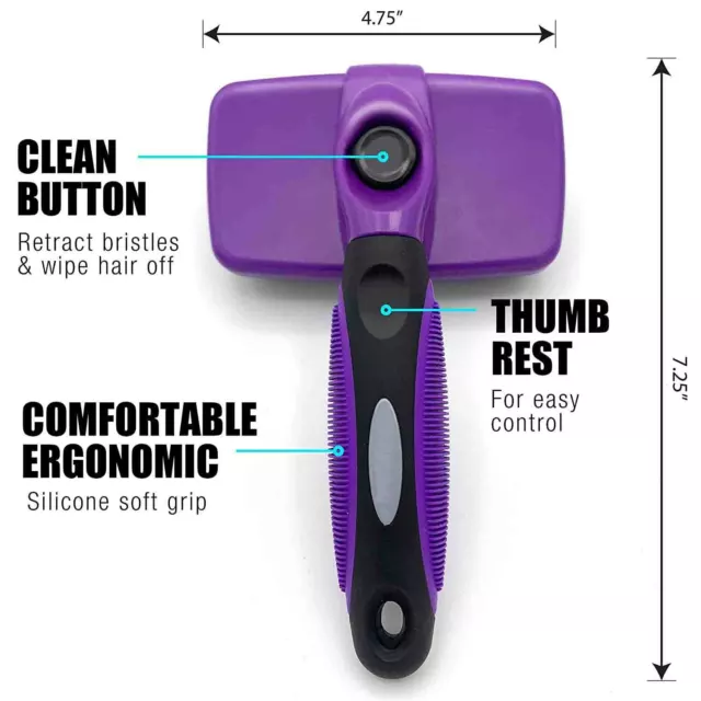 Self Cleaning Dog Cat Slicker Brush Grooming Tool Gently Removes Loose Undercoat 3
