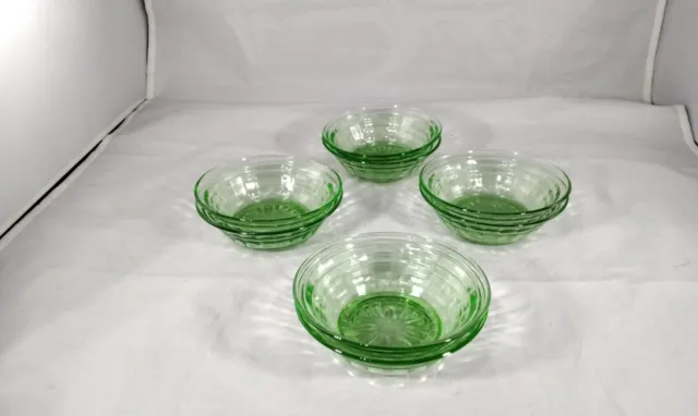 7 Block Optic Green Anchor Hocking Small Berry Bowls 4 ¼” Diameter Depression Gl