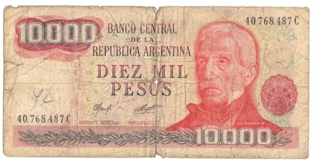 1977-1983 ND Argentina 10000 PESOS P-306 Bank Note #3