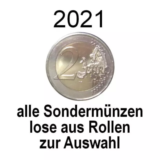 2 Euro 2021 - lose verausgabte Gedenkmünzen - bankfrisch aus Rollen
