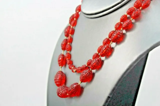 Vintage 1920's 30's Neiger Brothers Red Czech Glass Hand Strung Bead Necklace 3