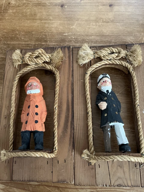 Vintage Wooden Sea Captain and Old Salt Sailors hand carved home decor Nautical