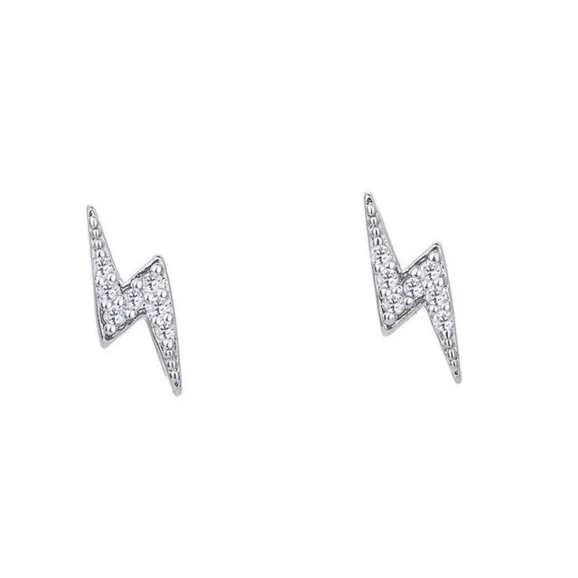 925 Sterling Silver Lightning Bolt CZ Stud Earrings Women Girl Jewellery Gift UK