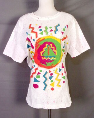Vintage 80s 90s T. D. Sport Bruyant Vibrant Formes Confetti T-Shirt