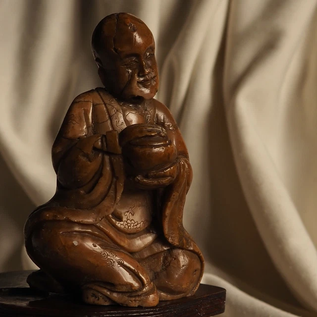 Buddha Antique Chinese Handcarved Shoushan Stone Sculpture Statue Meditation