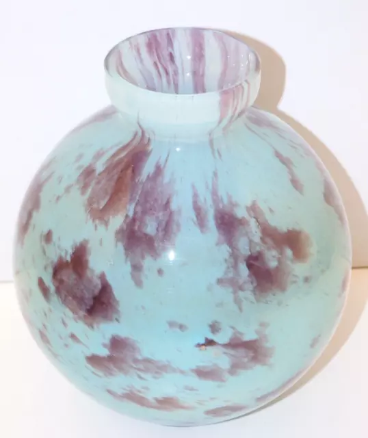 -Joli Ancien Vase Boule Verre Marmoreen Bleu & Mauve Collection Vintage   D