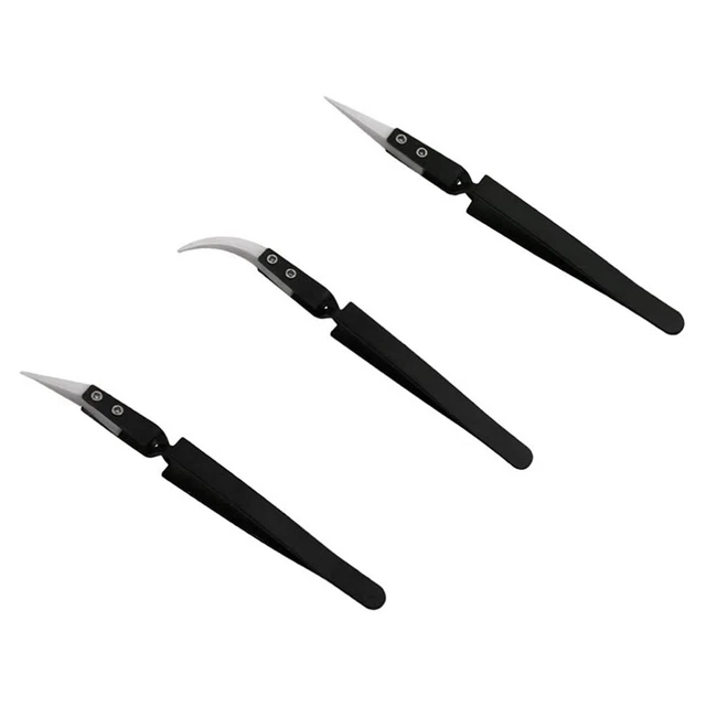 3pcs - Static Reverse Ceramic Tweezers IC SMD SMT Reverse Tweezers Heat Q5U4