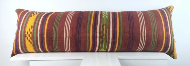 Kilim Lumbar Cover 16x48 Handmade Extra Large Turkish Ethnic Throw Pillow A1605