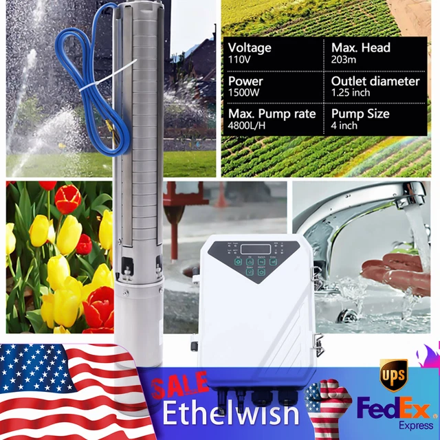 4" DC Solar Water Pump 110V 2HP Submersible MPPT Controller Kit Deep Bore Well