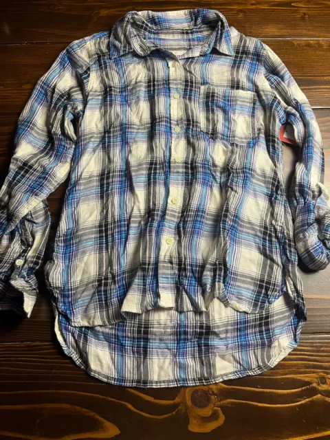 Mossimo Shirt, Womens Size Medium, Cream Blue Black Purple, Plaid, Button Up NWT