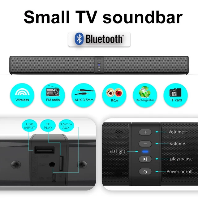 PORTABLE SURROUND SOUND Bar Wireless Subwoofer 2 Speaker System TV Home ...