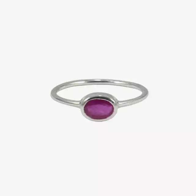 Naturel Rouge Rubis Gemme Minimaliste Bague Anniversaire En 925 Argent Sterling