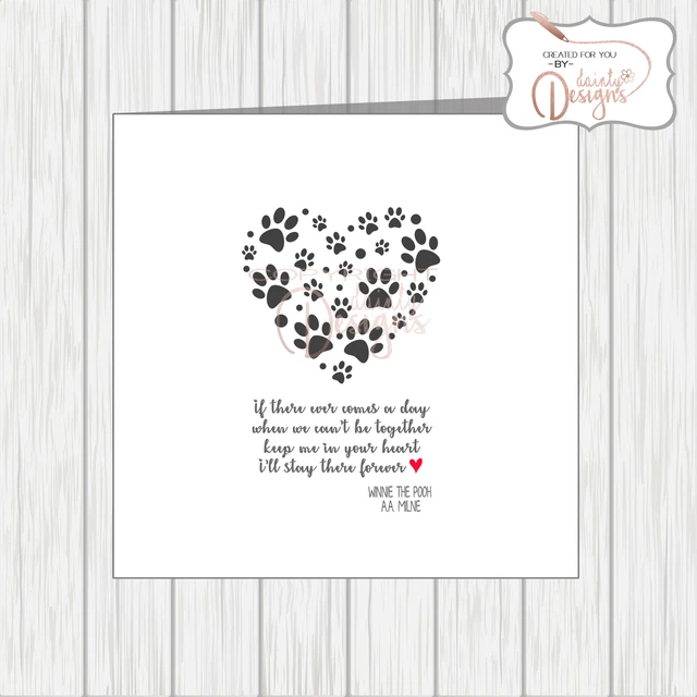 Pet Sympathy Card - Paw Print Design Condolence Card For Loss Of Dog Or Cat
