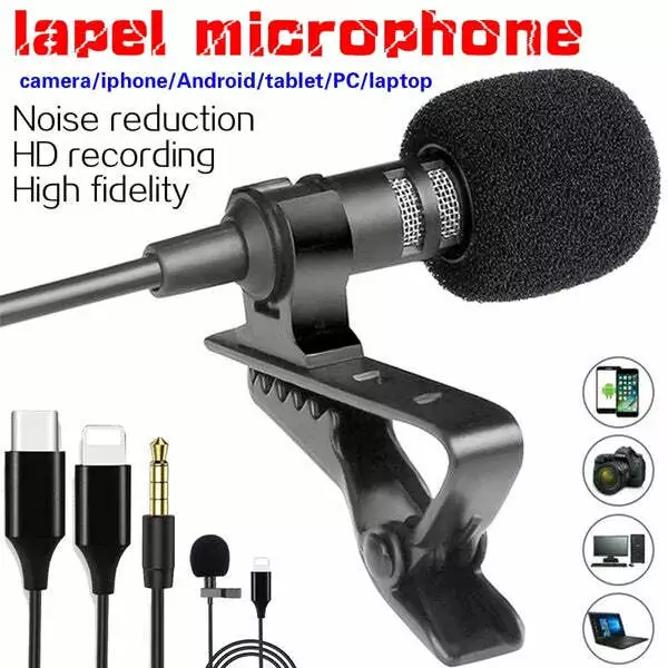 Pro Lavalier Lapel Mini Stereo Microphone Clip Condenser Mic for iPhone Samsung