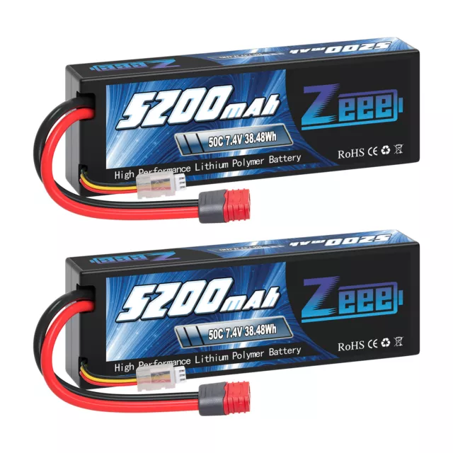 2pcs Zeee 2S LiPo Battery 5200mAh 50C 7.4V Deans Hardcase for RC Car Truck Heli