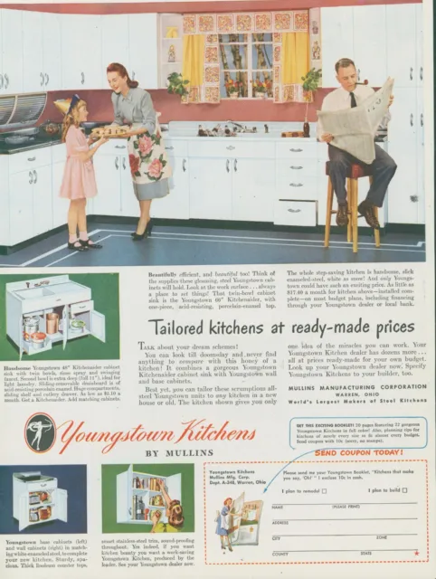 1948 Mullins Youngstown Kitchens Man Reading Paper Girl Hat Vintage Print Ad AH1