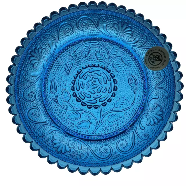 Cape Cod Cottagecore Floral Art Glass Pairpoint Cup Plate VTG Blue Lacy Crystal