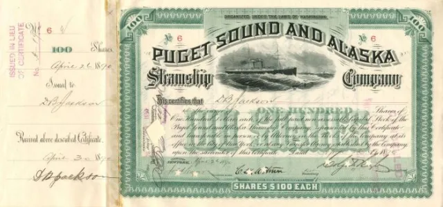 Puget Sound and Alaska Steamship Co. signed by D.B. Jackson and Colgate Hoyt - S