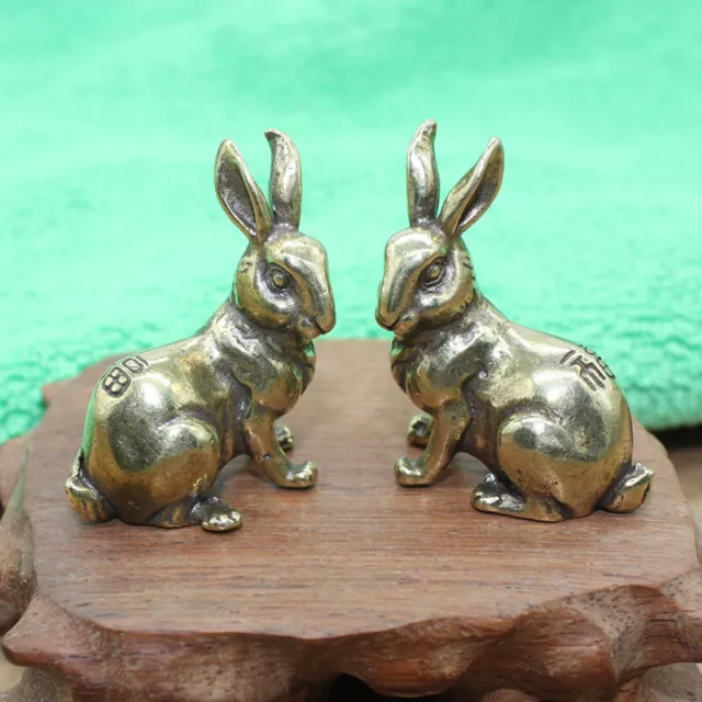 1 Pair Brass Rabbit Figurine Statue Animal Figurines Toys Home Table Decorations