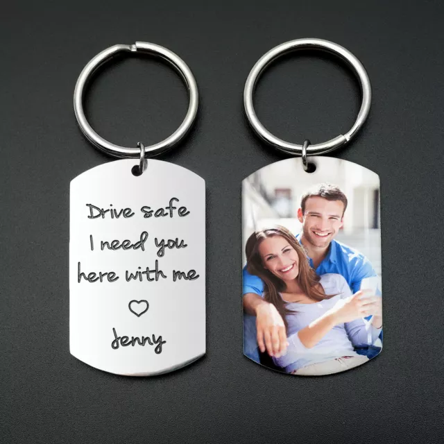 Custom Photo Keychain Personalised Picture Keyring Drive Safe Gift Father's Gift