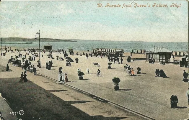 Rhyl W. Parade From Queens's Palace Pony & Traps Bathing Tents 1905 Valentine Pc